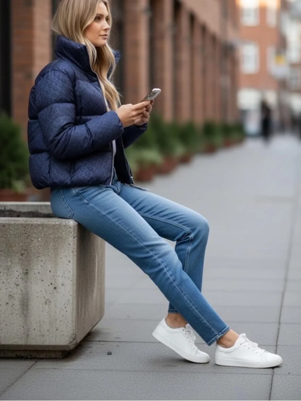 Calvin Klein Navy Quilted Puffer Jacket with High Collar - Picture 2 of 4